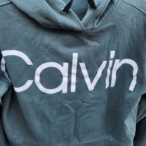 Calvin Klein Performance Womens Cropped Sweatshirt Hoodie Sz XS Green With Logo - Picture 2 of 4